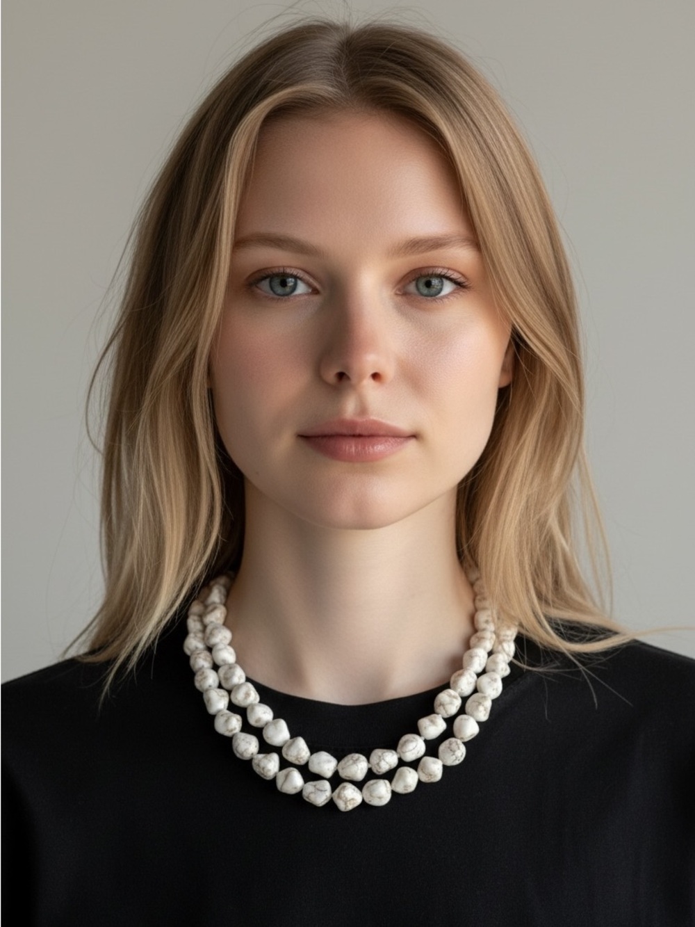 10/2 Double Strand White Beaded Necklace - Elegant Women’s Jewelry